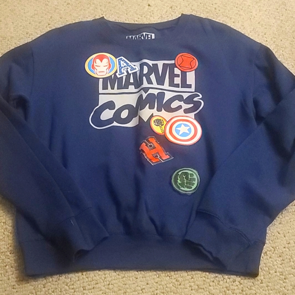 Juniors marvel comics sweater blue